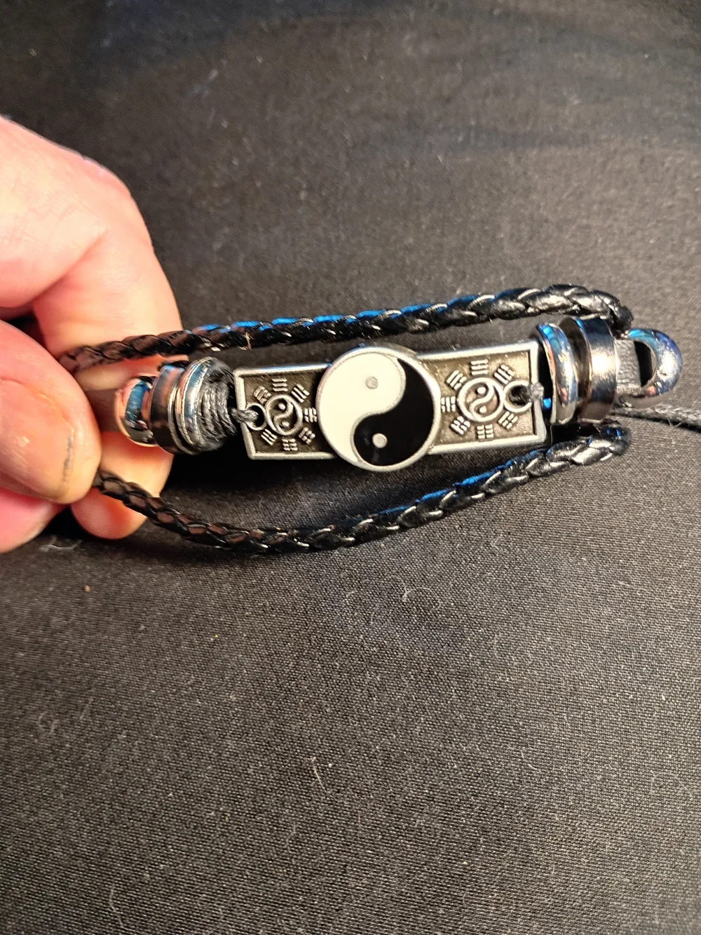 Yin Yang Black Braided Leather Bracelet